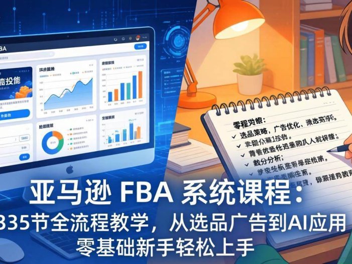 亚马逊 FBA 系统课程335节全流程教学，从选品广告到AI应用，零基础新手轻松上手