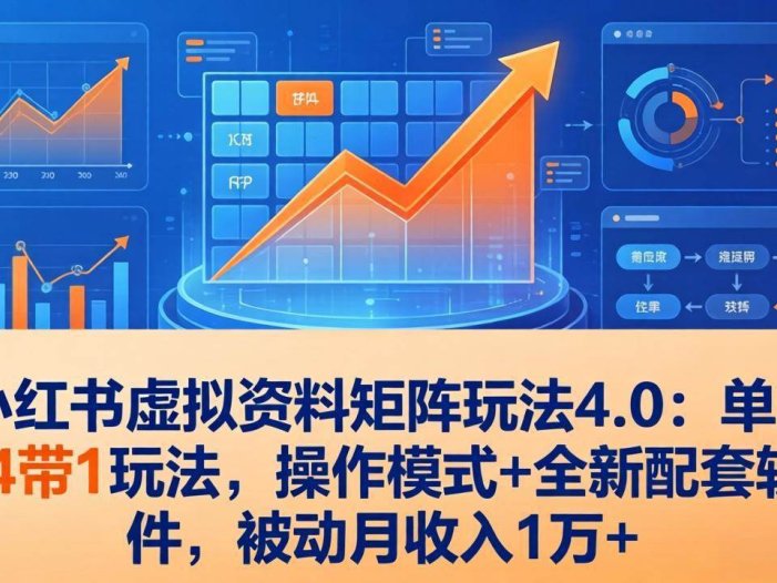 小红书虚拟资料矩阵玩法4.0：单店4带1玩法，操作模式+全新配套软件，被动月收入1万+