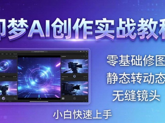 即梦AI创作实战教程，从零基础修图到AI导演，实战教学静态转动态+无缝镜头，小白快速上手