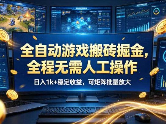 全自动游戏搬砖掘金，全程无需人工操作，日入1k+稳定收益，可矩阵批量放大【揭秘】