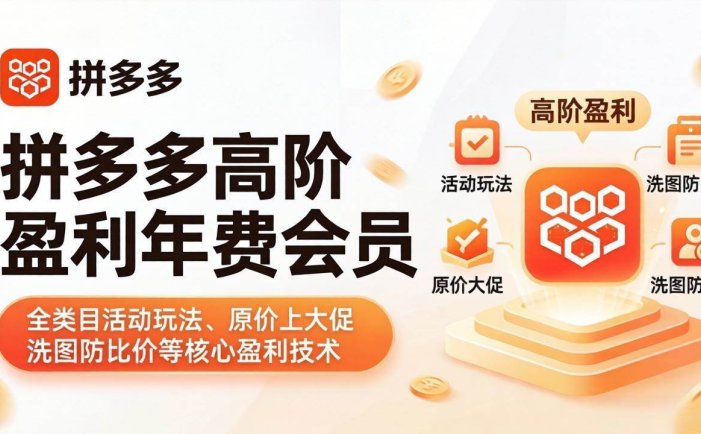 拼多多高阶盈利年费会员(更新4月)：全类目活动玩法、原价上大促、洗图防比价等核心盈利技术