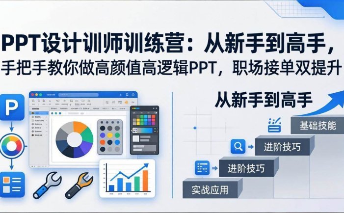 PPT设计训师训练营：从新手到高手，手把手教你做高颜值高逻辑PPT，职场接单双提升