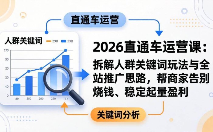 2026直通车运营课：拆解人群关键词玩法与全站推广思路，帮商家告别烧钱、稳定起量盈利