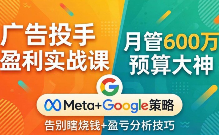 广告投手盈利实战课：月管600万预算大神，带你告别瞎烧钱，Meta+Google策略+盈亏分析