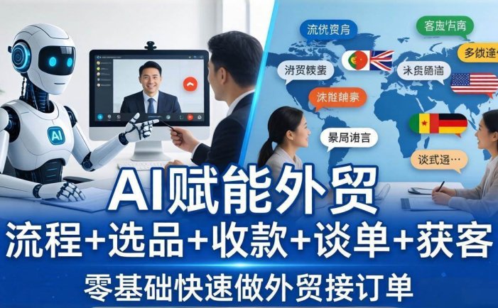 外贸+AI实战课：流程+选品+收款+谈单+获客，零基础快速做外贸接订单
