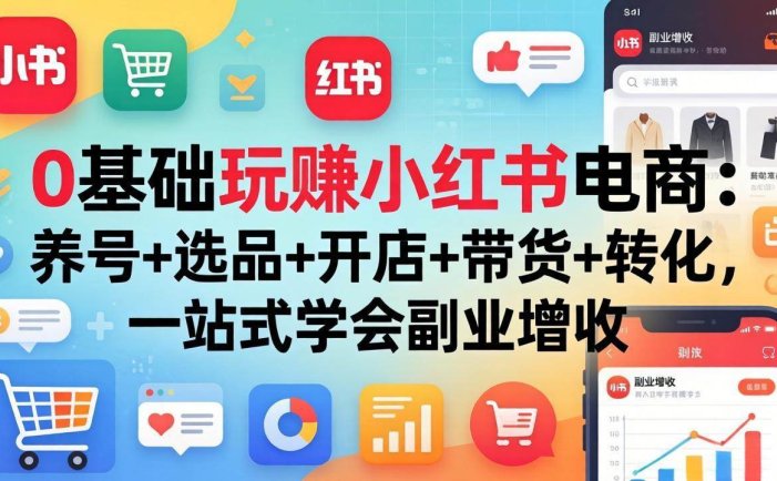 0基础玩赚小红书电商：养号+选品+开店+带货+转化，一站式学会副业增收