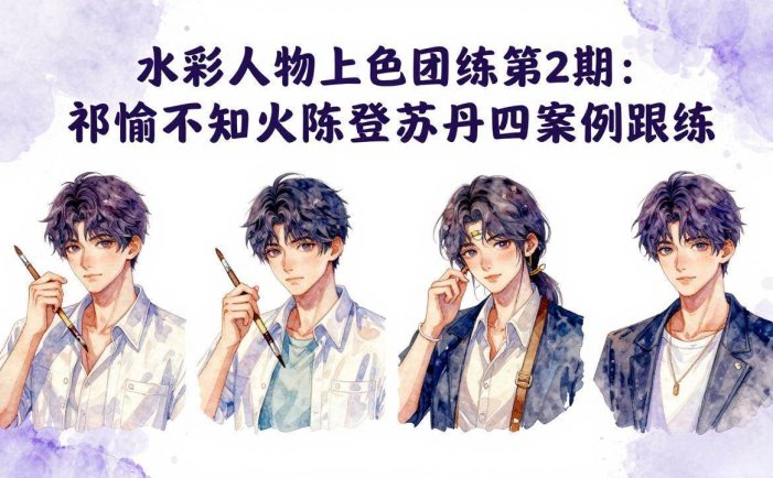 水彩人物上色团练第2期：祁煜不知火陈登苏丹四案例跟练，手把手提升绘画能力