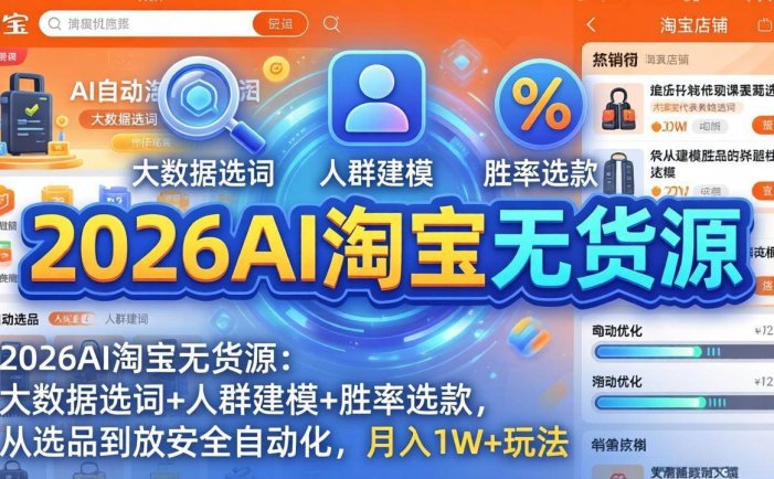 2026AI淘宝无货源-4月更新：大数据选词+人群建模+胜率选款，从选品到放大全自动化，月入1W+玩法