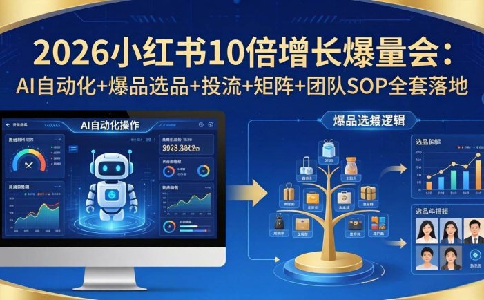 2026小红书10倍增长爆量会：AI自动化+爆品选品+投流+矩阵+团队SOP全套落地