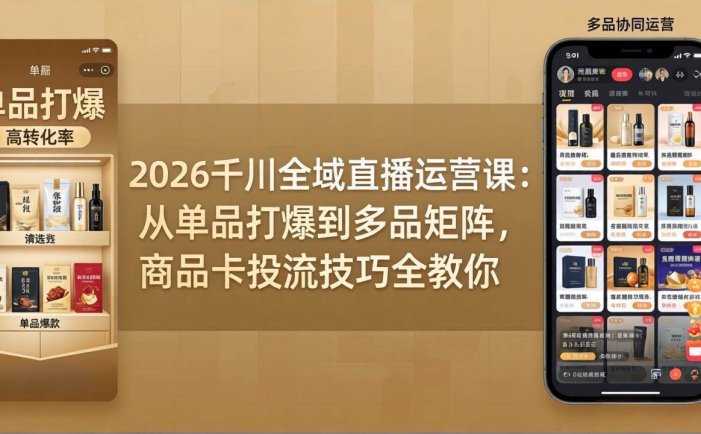 2026千川全域直播运营课：从单品打爆到多品矩阵，商品卡投流技巧全教你