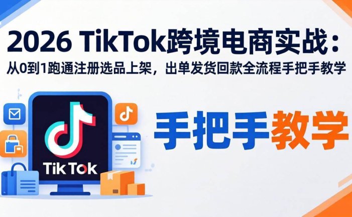 2026TikTok跨境电商实战-更新：从0到1跑通注册选品上架，出单发货回款全流程手把手教学