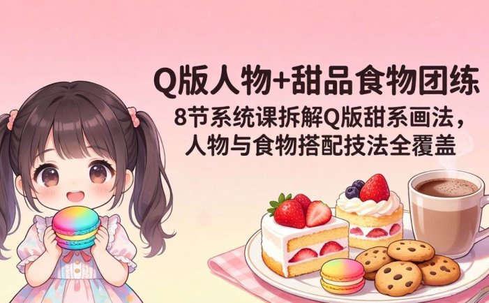 Q版人物+甜品食物团练｜8节系统课拆解Q版甜系画法，人物与食物搭配技法全覆盖