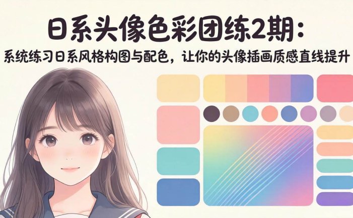 日系头像色彩团练2期：系统练习日系风格构图与配色，让你的头像插画质感直线提升