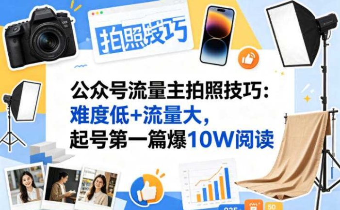 公众号流量主之拍照技巧赛道，难度低+流量大，起号第一篇就爆了10w阅读