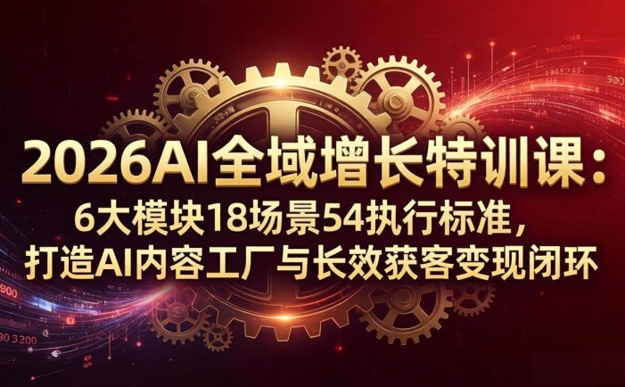 2026AI全域增长特训课：6大模块18场景54执行标准，打造AI内容工厂与长效获客变现闭环