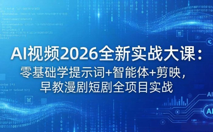 AI视频2026全新实战大课：零基础学提示词+智能体+剪映，早教漫剧短剧全项目实战