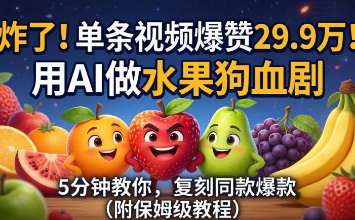 炸了！单条视频爆赞 29.9 万！用 AI 做水果狗血剧，5 分钟教你，复刻同款爆款