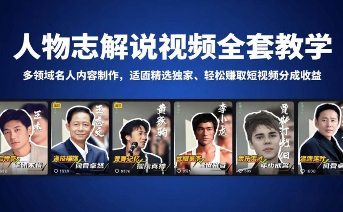 人物志解说视频全套教学，多领域名人内容制作，适配精选独家，轻松赚取短视频分成收益