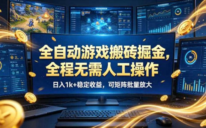 全自动游戏搬砖掘金，全程无需人工操作，日入1k+稳定收益，可矩阵批量放大【揭秘】