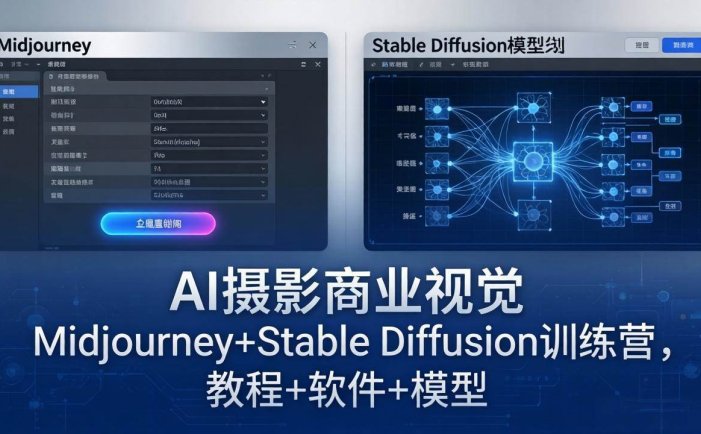 AI摄影商业视觉Midjourney+Stable Diffusion训练营，教程+软件+模型