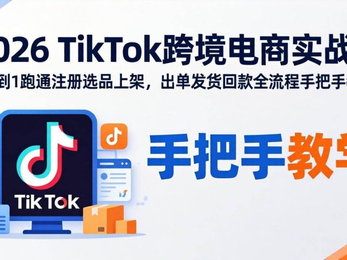 2026TikTok跨境电商实战：从0到1跑通注册选品上架，出单发货回款全流程手把手教学