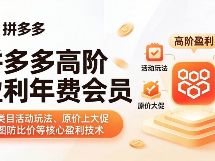 拼多多高阶盈利年费会员(更新4月)：全类目活动玩法、原价上大促、洗图防比价等核心盈利技术