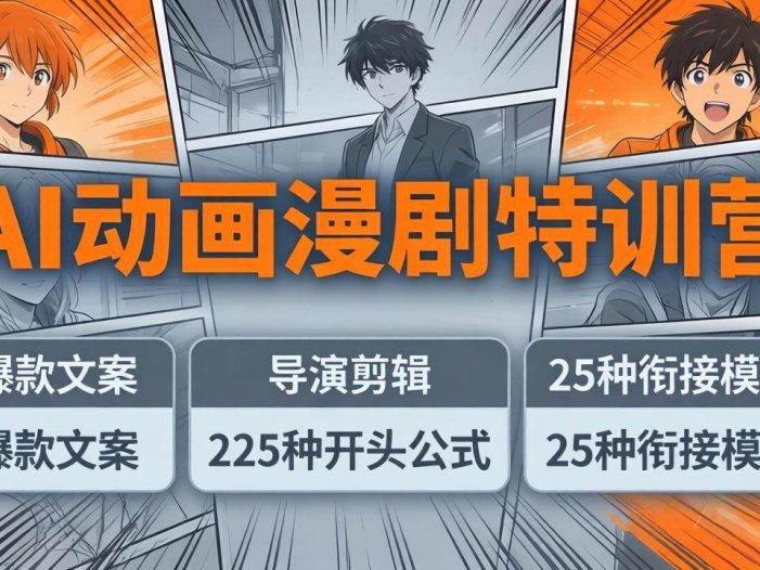 AI动画漫剧特训营：爆款文案+导演剪辑：225种开头公式+25种衔接模板，两小时剪电影级大片
