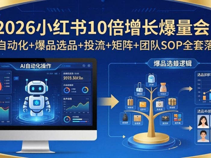 2026小红书10倍增长爆量会：AI自动化+爆品选品+投流+矩阵+团队SOP全套落地