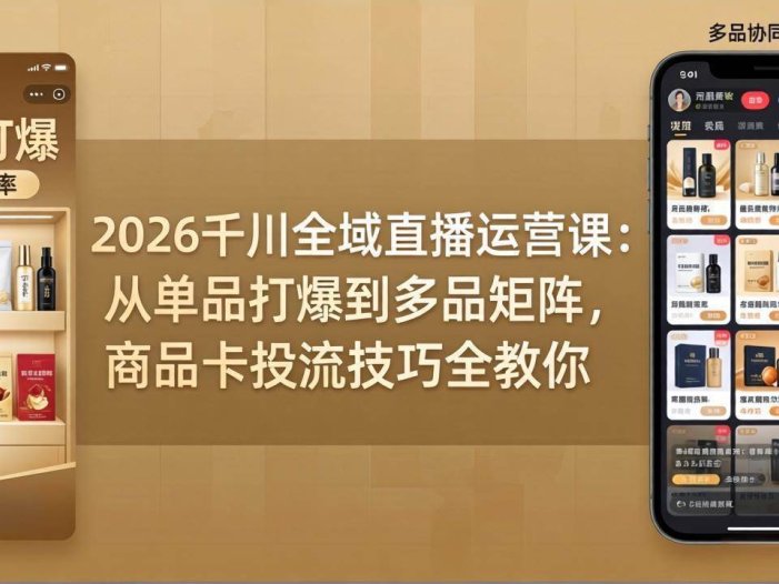 2026千川全域直播运营课：从单品打爆到多品矩阵，商品卡投流技巧全教你