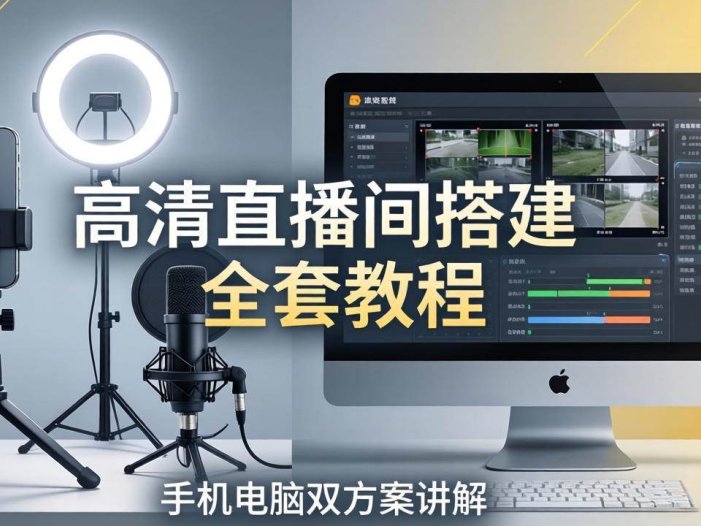 高清直播间搭建全套教程，手机电脑双方案讲解，设备选型调试多机位实操教学