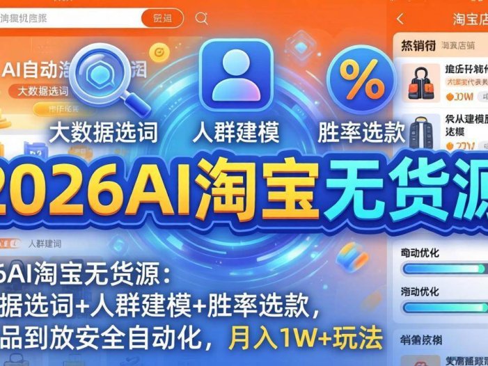 2026AI淘宝无货源-4月19更新：大数据选词+人群建模+胜率选款，从选品到放大全自动化，月入1W+