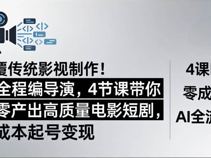 颠覆传统影视制作！AI全程编导演，4节课带你从零产出高质量电影短剧，零成本起号变现