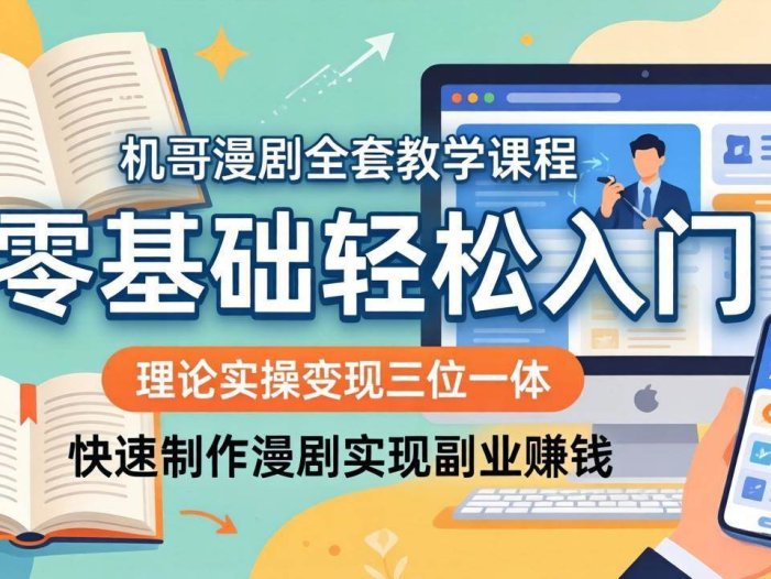 机哥漫剧全套教学课程，理论实操变现三位一体，零基础轻松入门，快速制作漫剧实现副业赚钱