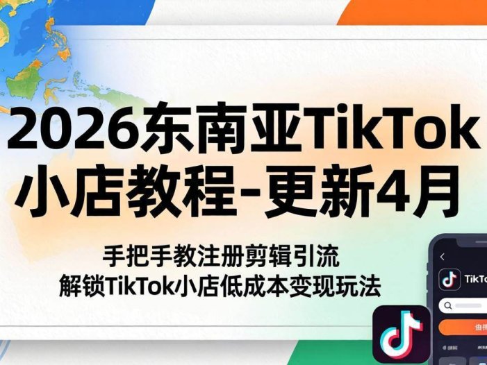 2026东南亚TikTok小店教程-更新4月，手把手教注册剪辑引流，解锁TikTok小店低成本变现玩法