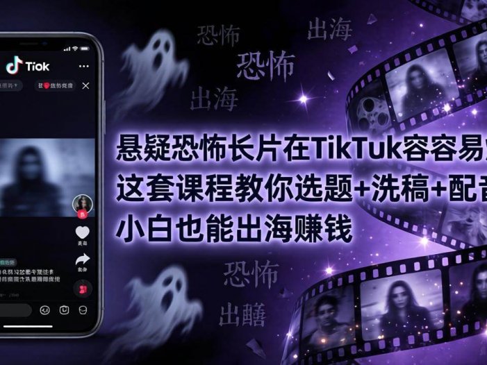悬疑恐怖长片在TikTok最容易爆：这套课程教你选题+洗稿+配音，小白也能出海赚钱
