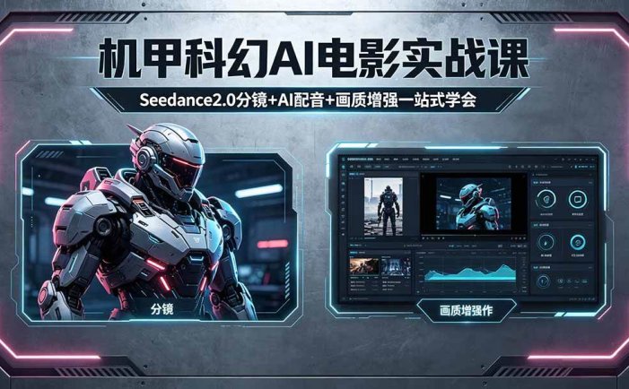 机甲科幻 AI 电影实战课，Seedance2.0 分镜 + AI 配音 + 画质增强一站式学会