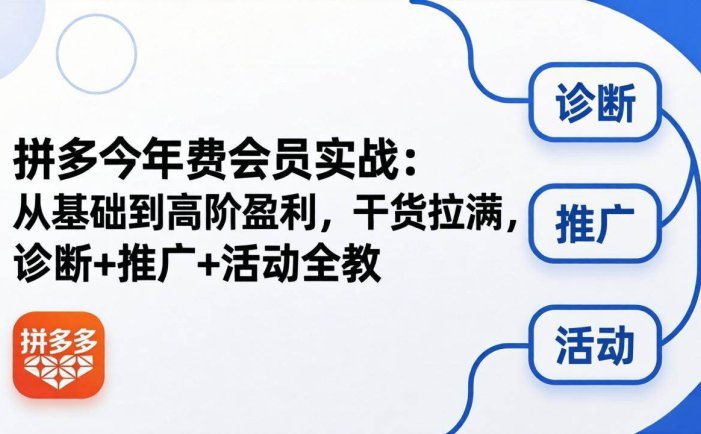 拼多多年费会员实战(更新26年5月11)：从基础到高阶盈利，干货拉满，诊断+推广+活动全教