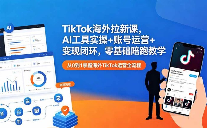 TikTok海外拉新课，AI工具实操+账号运营+变现闭环，零基础陪跑教学
