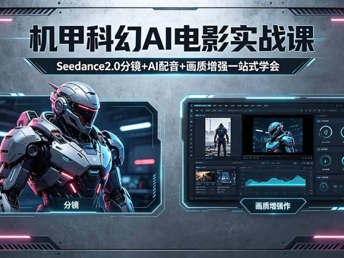 机甲科幻 AI 电影实战课，Seedance2.0 分镜 + AI 配音 + 画质增强一站式学会
